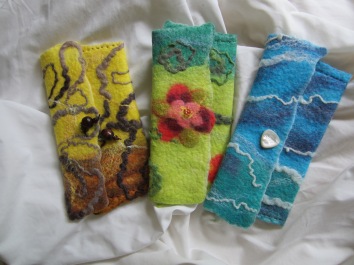 3 felted purses in a row