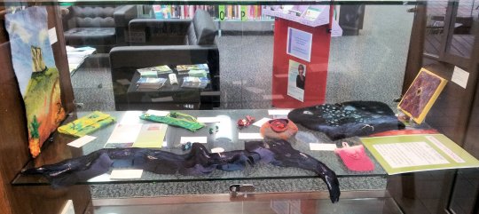 A variety of my work in the display cabinet at Beerwah Library 