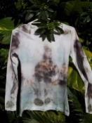 Long sleeve tee eco-dyed with eucs in a pale blue bath
