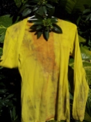 Yellow long sleeve tee eco-dyed with tea-tree, euc and onion skins